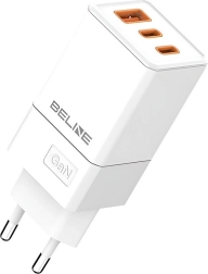 Tinklo įkroviklis 65 W GaN su 2× USB‑C ir USB‑A, baltas