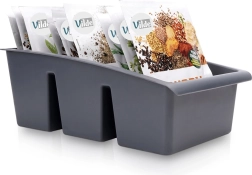 Pilkas prieskonių pakelių dėklas-organizatorius 25 × 15 × 9 cm
