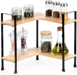 Kampinė dviejų lygių bambukinė virtuvinė lentynėlė 29,5 × 29,5 × 33,5 cm