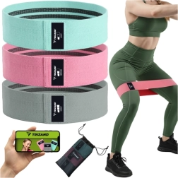 TRIZAND pasipriešinimo juostų rinkinys 3 vnt., tekstilinės 8–31 kg su treniruočių planu per QR