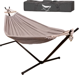 Sodo sūpynės hamakas su stovu ir medine skėtikla