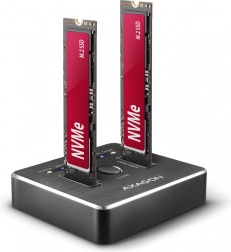 Stalinė dokavimo stotelė AXAGON dvigubam NVMe diskų klonavimui per USB‑C