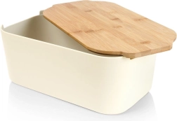 Cream Bread Bin with Bamboo Cutting Board
