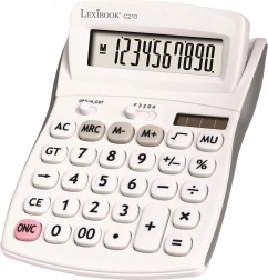 Desktop 10-digit calculator with flip-up display and dual power