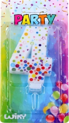 Vakarėlio torto žvakė skaičius 4 su taškeliais