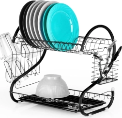 Juodas dviejų lygių indų džiovintuvas 52 × 24,5 × 38 cm Vilde