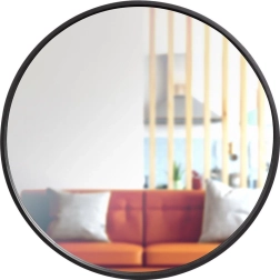 Apvalus sieninis veidrodis su juodu mediniu rėmu, 50 cm