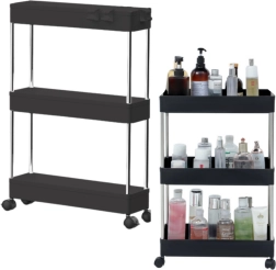 Mobilioji knygų lentyna su 3 lentynomis ant ratukų – juoda