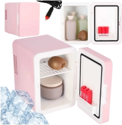 Pink portable travel mini fridge 4 l with cooling and heating