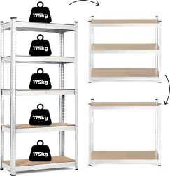 Sandėliavimo stelažas 180x90x40 cm iš cinkuoto plieno, 5 lentynos, 875 kg keliamoji galia ModernHome
