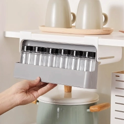 Įstatomas prieskonių organizatorius su 6 stiklainėliais, be gręžimo