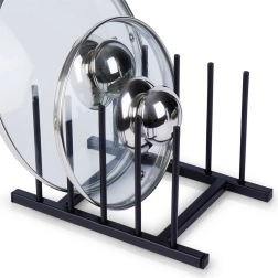 Metalinė dangčių ir lėkščių laikiklio lentyna, juoda 19,5 × 12,5 × 12 cm