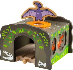 Bigjigs Rail dinozaurų tunelis t. rex mediniams traukinių bėgiams