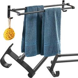 Dvigubas sieninis rankšluosčių laikiklis, juodas metalas, 58,6 cm