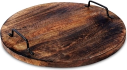Medinis serviravimo padėklas su metalinėmis rankenomis 39–40 cm