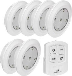 6 LED šviestuvų rinkinys su nuotolinio valdymo pultu MACLEAN ENERGY MCE165, maitinamas baterijomis