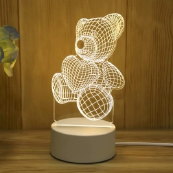 Night LED Lamp 3D Bear Illusion with Heart, USB