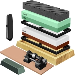 RUHHY vandens galąstuvas peiliams – rinkinys su keliais grūdėtumais ir odiniu dirželiu