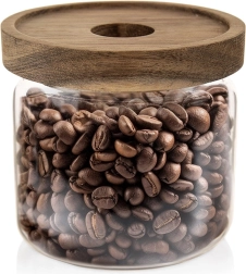Glass jar for dry foods with wooden lid and seal 500 ml