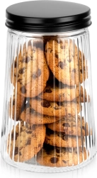 Stiklinis rifuotas biriems produktams skirtas indas 1 l su juodu dangteliu