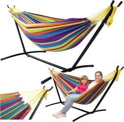 Spalvingas dvivietis hamakas su stovu 200×120 cm