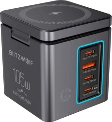 BlitzWolf GaN tinklo įkroviklis 105 W su USB-A, 3× USB-C ir belaidžiu įkrovimu