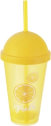 Plastikinė gertuvė su šiaudeliu ir dangteliu 450 ml – citrusinis dizainas