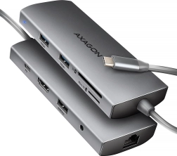Multifunctional USB‑C hub 9‑in‑1 5 Gb/s with HDMI 4K/60 Hz, 3× USB‑A, SD/microSD reader, GLAN, audio and PD 100 W, 20 cm USB‑C cable