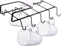 Metalinė puodelių pakaba po lentyna, juoda