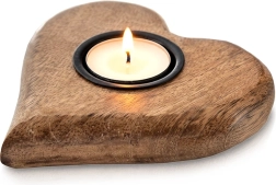 Wooden tea light holder made of mango wood in a heart shape 12.5 × 12 cm Orion