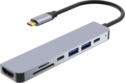 USB-C šakotuvas (dokavimo stotelė) su HDMI 4K ir kortelių skaitytuvu