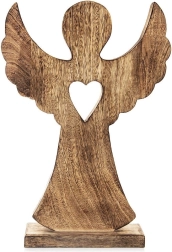 Wooden angel figurine from mango wood with heart 25.5 × 36 cm