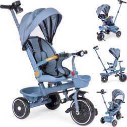 Kids 2-in-1 tricycle with swivel seat and folding canopy, blue ECOTOYS