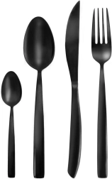 Prabangi juoda nerūdijančio plieno stalo įrankių rinkinio 6 asmenims, 24 dalių ORION Black Luxury