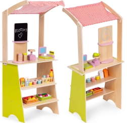 Wooden kids’ market stall with payment terminal and scale ECOTOYS, 20 pieces
