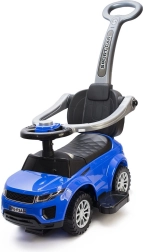 Children's ride-on and balance bike 2-in-1 with push handle and horn, blue