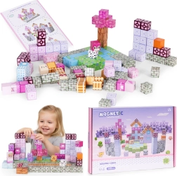 Magnetic building blocks for kids 140 pcs – pink