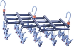 Sulankstomas skalbinių džiovintuvas su segtukais, 19 spaustukų, tamsiai mėlynas