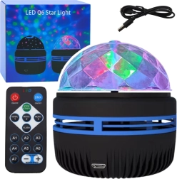 USB LED projektorius ir naktinė lemputė RGB 360° su nuotolinio valdymo pulteliu