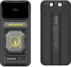 Išorinė baterija 10000 mAh 22,5 W su integruotais USB‑C ir Lightning kabeliais Awei P77K