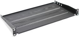 19" stovo spintos lentyna 1U, 483 × 250 mm, juoda, perforuota