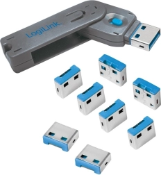 Logilink USB prievadų blokatoriai su raktu, 8 vnt. rinkinys