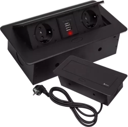 Įleidžiamas stalviršio lizdų modulis su 2 lizdais ir 2 USB, juodas