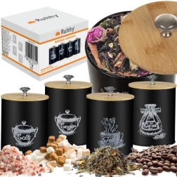 Juodi virtuviniai indeliai su bambukiniais dangteliais – 4 vnt. Ruhhy