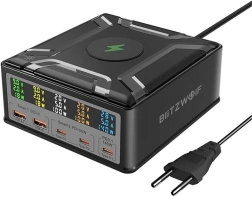Universali įkroviklis BlitzWolf BW-S28 su belaidžiu įkrovimu, juodas
