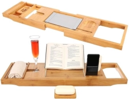 Bambukinė vonios lentyna Namų spa – išplečiamas padėklas voniai