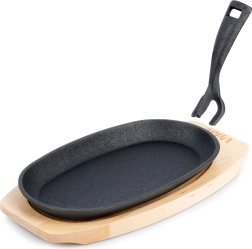 Cast iron serving pan with wooden base CAST LINE 24 × 14 cm