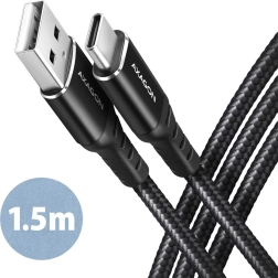 USB-C – USB-A kabelis Axagon 1,5 m, aliuminis, nailoninis apvalkalas