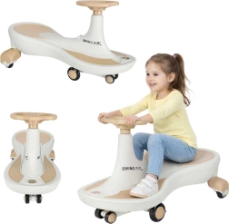 Children's gravity ride-on Swing Fix S4 with LED wheels and music – Beige and white