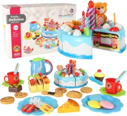 Pjaustomas gimtadienio tortas su lipukais, 80 dalių rinkinys – mėlynas